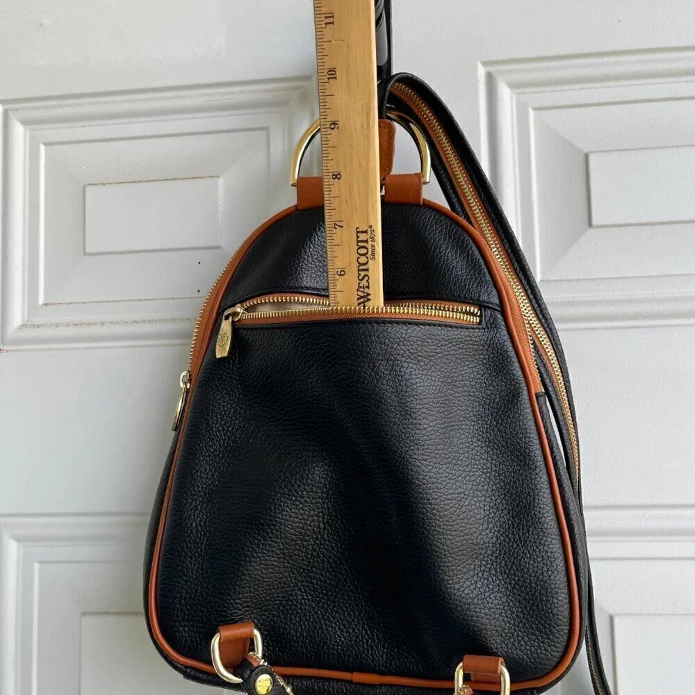 Valentina Italy Genuine Pebble Leather Convertible Backpack - Black/Tan